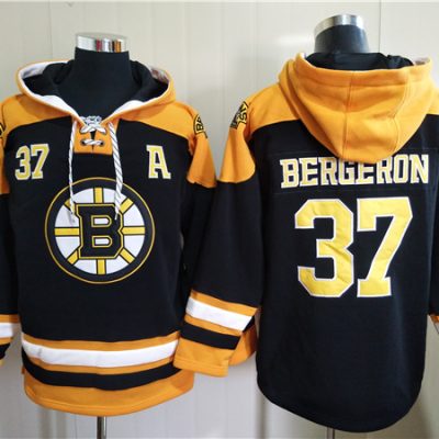 Boston Bruins #37 Patrice Bergeron Black Ageless Lace-Up Pullover Hoodie