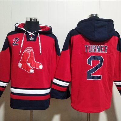 Boston Red Sox #2 Justin Turner Red Ageless Lace-Up Pullover Hoodie