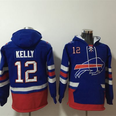 Buffalo Bills #12 Jim Kelly Royal Ageless Lace-Up Pullover Hoodie