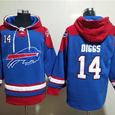 Buffalo Bills #14 Stefon Diggs Red/Blue Ageless Lace-Up Pullover Hoodie