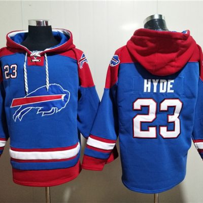 Buffalo Bills #23 Micah Hyde Red/Blue Ageless Lace-Up Pullover Hoodie