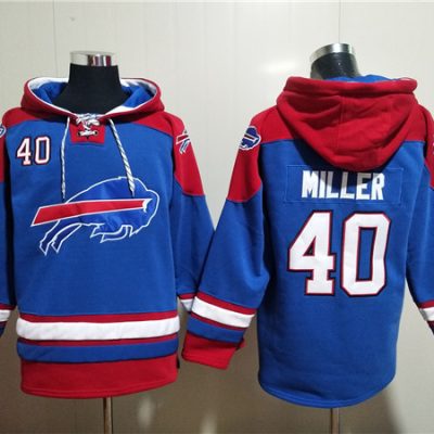 Buffalo Bills #40 Von Miller Red/Blue Ageless Lace-Up Pullover Hoodie