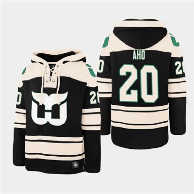 Carolina Hurricanes #20 Sebastian Aho Black Ageless Lace-Up Pullover Hoodie