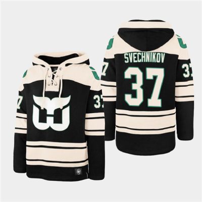Carolina Hurricanes #37 Andrei Svechnikov Black Ageless Lace-Up Pullover Hoodie