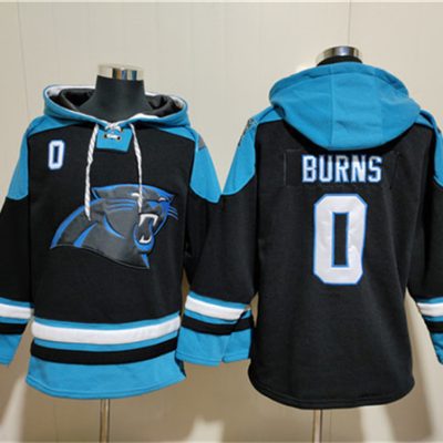 Carolina Panthers #0 Brian Burns Black Ageless Lace-Up Pullover Hoodie