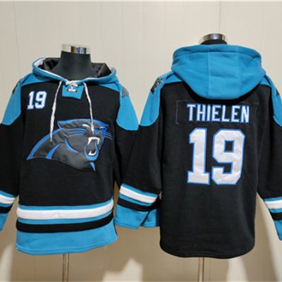 Carolina Panthers #19 Adam Thielen Black Ageless Lace-Up Pullover Hoodie