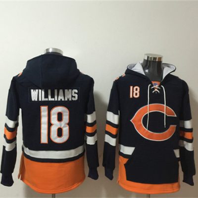 Chicago Bears #18 Caleb Williams Navy/Orange Ageless Lace-Up Pullover Hoodie