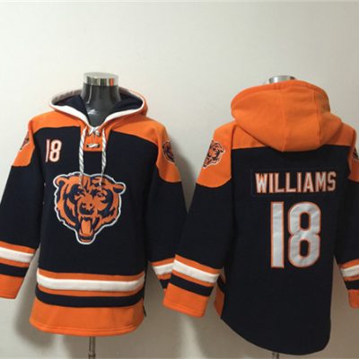 Chicago Bears #18 Caleb Williams Orange/Navy Ageless Lace-Up Pullover Hoodie