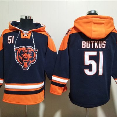 Chicago Bears #51 Dick Butkus Navy Ageless Lace-Up Pullover Hoodie