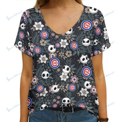 Chicago Cubs Summer V-neck Women T-shirt  VNT1090