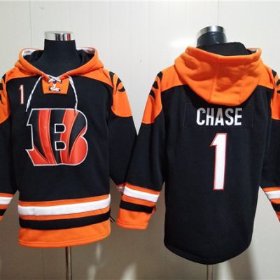 Cincinnati Bengals #1 Ja'Marr Chase Orange/Black Ageless Lace-Up Pullover Hoodie