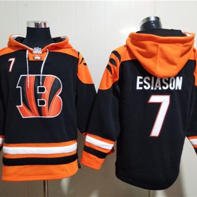 Cincinnati Bengals #7 Boomer Esiason Orange/Black Ageless Lace-Up Pullover Hoodie