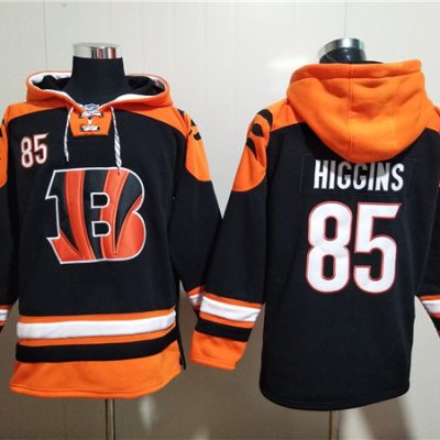 Cincinnati Bengals #85 Tee Higgins Orange/Black Ageless Lace-Up Pullover Hoodie