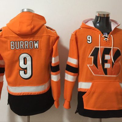 Cincinnati Bengals #9 Joe Burrow Orange Ageless Lace-Up Pullover Hoodie