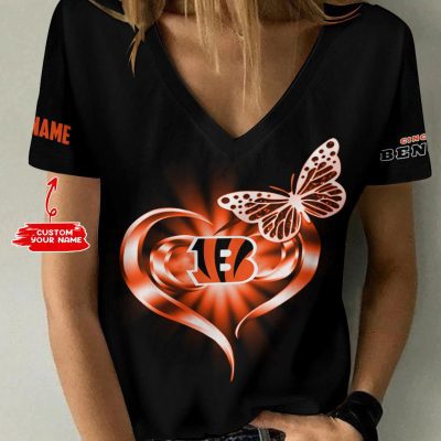 Cincinnati Bengals Personalized V-neck Women T-shirt  VNT1092