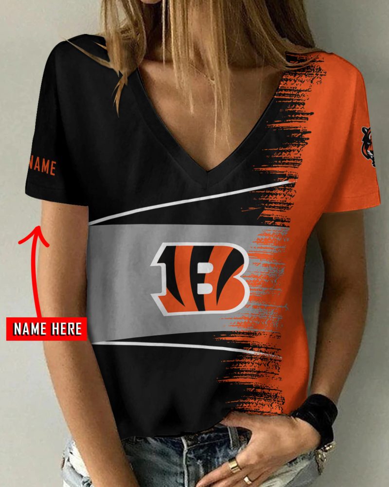 Cincinnati Bengals Personalized V-neck Women T-shirt  VNT1105