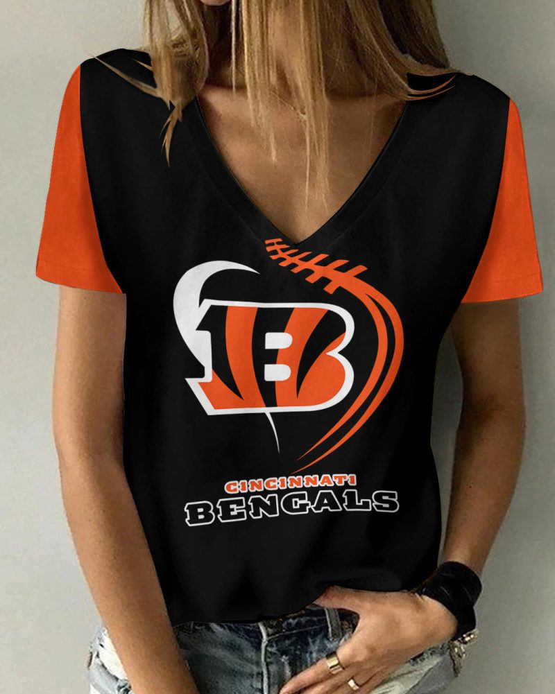 Cincinnati Bengals V-neck Women T-shirt  VNT1104