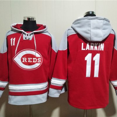Cincinnati Reds #11 Barry Larkin Red Ageless Lace-Up Pullover Hoodie