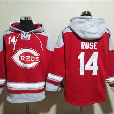 Cincinnati Reds #14 Pete Rose Red Ageless Lace-Up Pullover Hoodie