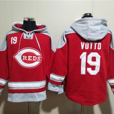 Cincinnati Reds #19 Joey Votto Red Ageless Lace-Up Pullover Hoodie