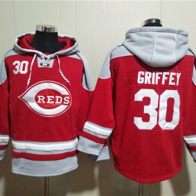 Cincinnati Reds #30 Ken Griffey Jr. Red Ageless Lace-Up Pullover Hoodie