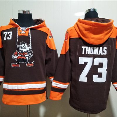 Cleveland Browns #73 Joe Thomas Brown Lace-Up Pullover Hoodie