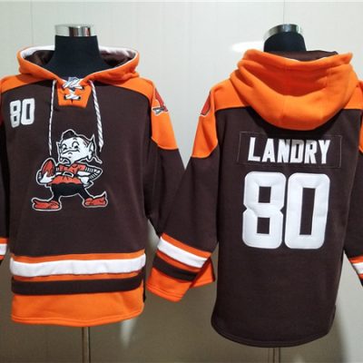 Cleveland Browns #80 Jarvis Landry Brown Lace-Up Pullover Hoodie