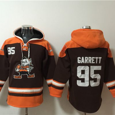 Cleveland Browns #95 Myles Garrett Brown Lace-Up Pullover Hoodie