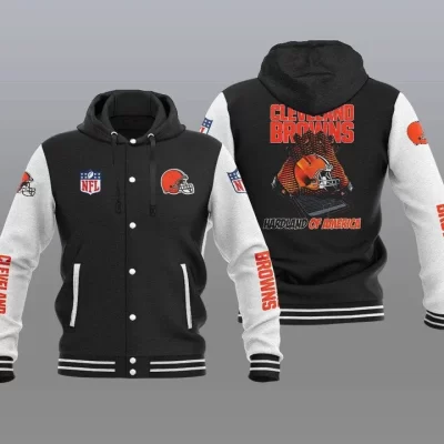 Cleveland Browns Hooded Button Jacket with Hood - Black