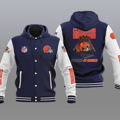 Cleveland Browns Hooded Button Jacket with Hood - Navy