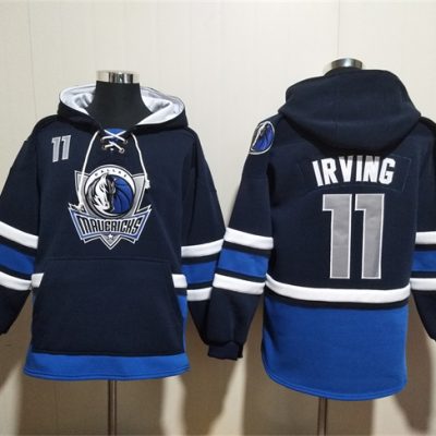 Dallas Mavericks #11 Kyrie Irving Navy Ageless Lace-Up Pullover Hoodie