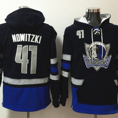 Dallas Mavericks #41 Dirk Nowitzk Navy Lace-Up Pullover Hoodie