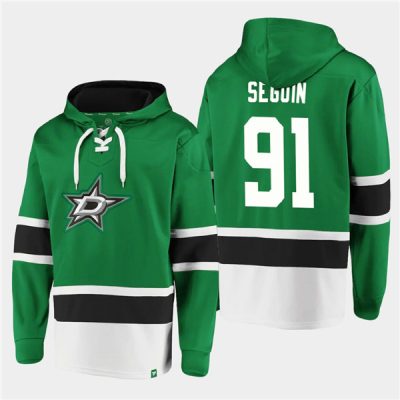 Dallas Stars #91 Tyler Seguin Green Ageless Lace-Up Pullover Hoodie