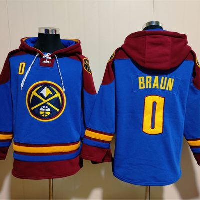 Denver Nuggets #0 Christian Braun Blue/Red Lace-Up Pullover Hoodie