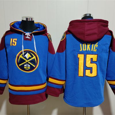 Denver Nuggets #15 Nikola Jokic Blue/Red Lace-Up Pullover Hoodie