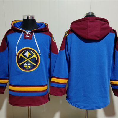 Denver Nuggets Blank Blue/Red Lace-Up Pullover Hoodie