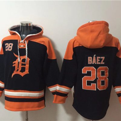 Detroit Tigers #28 Javier Baez Black/Orange Lace-Up Pullover Hoodie