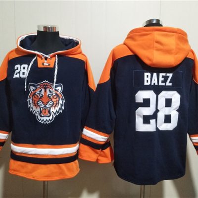 Detroit Tigers #28 Javier Baez Navy Lace-Up Pullover Hoodie