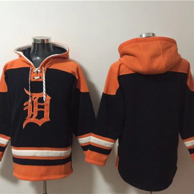 Detroit Tigers Blank Black/Orange Lace-Up Pullover Hoodie