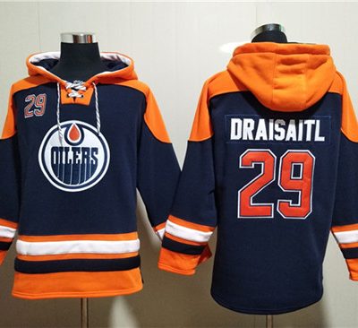 Edmonton Oilers #29 Leon Draisaitl Navy Lace-Up Pullover Hoodie