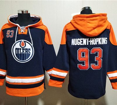 Edmonton Oilers #93 Ryan Nugent-Hopkins Navy Lace-Up Pullover Hoodie