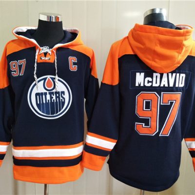 Edmonton Oilers #97 Connor McDavid Navy Ageless Lace-Up Pullover Hoodie