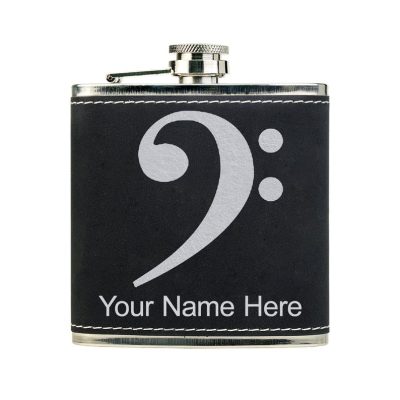 Faux Leather Flask Bass Clef Personalized Engraving Included