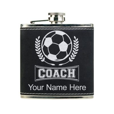 Faux Leather Flask Soccer Coach Personalized Engraving Included