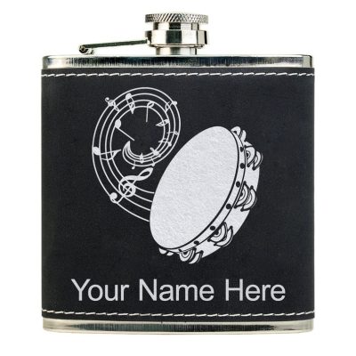 Faux Leather Flask Tambourine Personalized Engraving Included