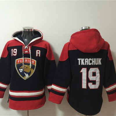 Florida Panthers #19 Matthew Tkachuk Black/Red Lace-Up Pullover Hoodie