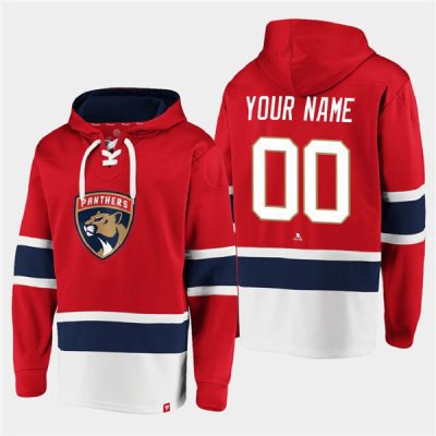 Florida Panthers Active Player Custom Red Ageless Lace-Up Pullover Hoodie