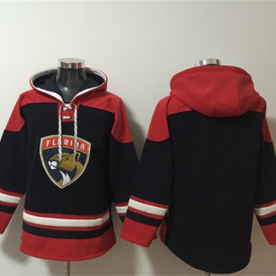 Florida Panthers Blank Black/Red Lace-Up Pullover Hoodie
