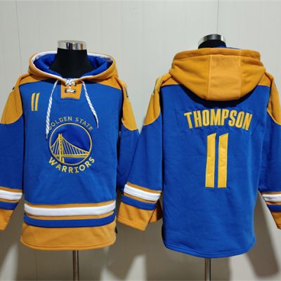 Golden State Warriors #11 Klay Thompson Blue/Yellow Lace-Up Pullover Hoodie