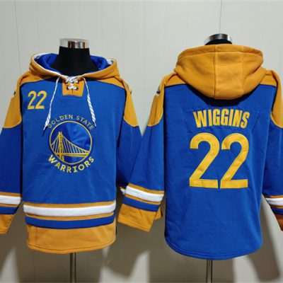 Golden State Warriors #22 Andrew Wiggins Blue/Yellow Lace-Up Pullover Hoodie